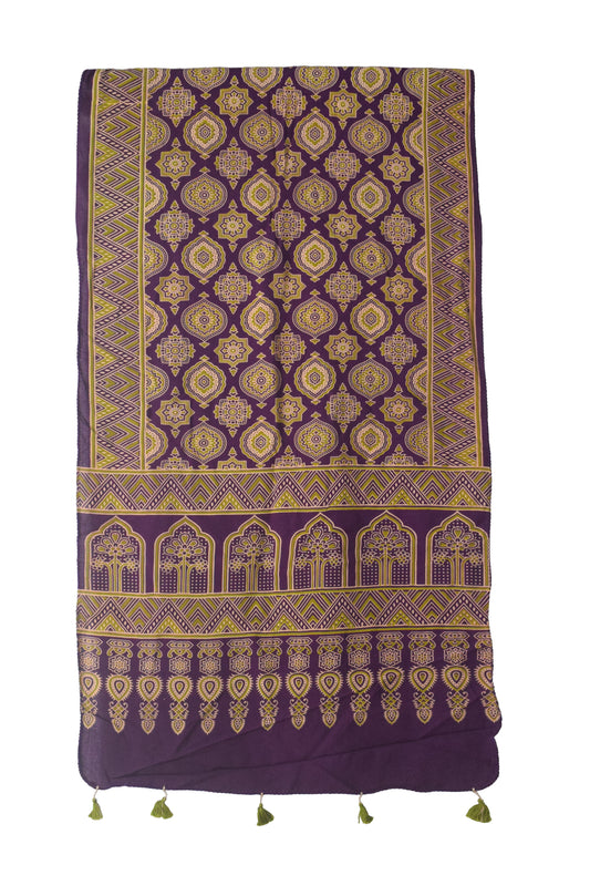 Ajrakh Rayon Screen Print Hand Printed Stole - 2.1 Mtr Length - SKU : RD25702H