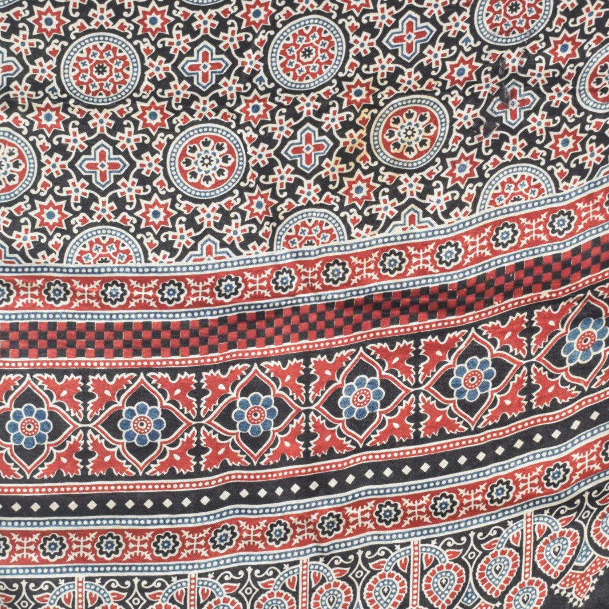 Ajrakh Mashru Silk Nepthol Dye Screen Print Stole - 2.1 Mtr Length - SKU : RD22702A