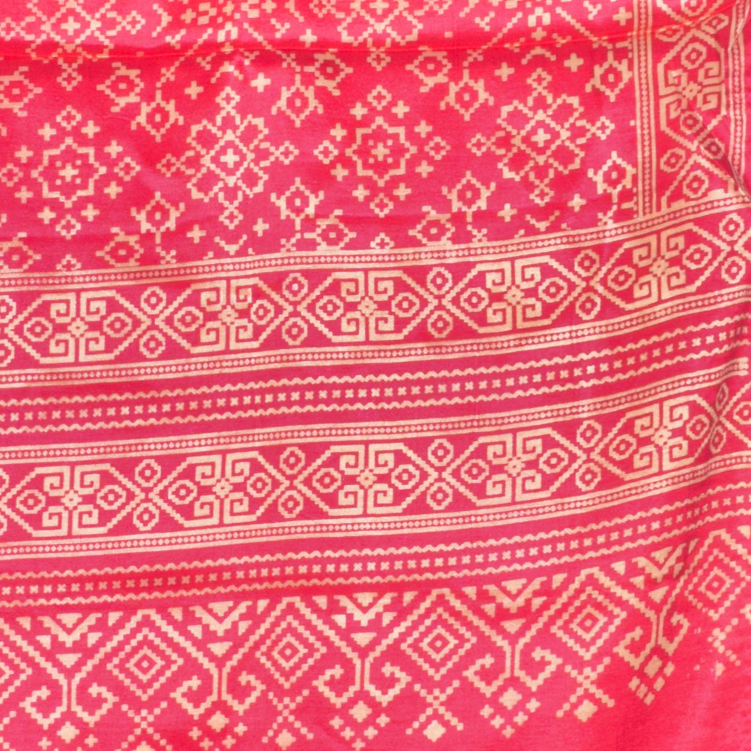 Patola Print Mashru Silk Two Colour Print Screen Print Hand Printed Stole - 2.1 Mtr Length - SKU : RD25704C