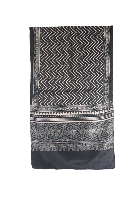 Laheryu Print Mashru Silk Two Colour Print Screen Print Hand Printed Stole - 2.1 Mtr Length - SKU : RD04803A