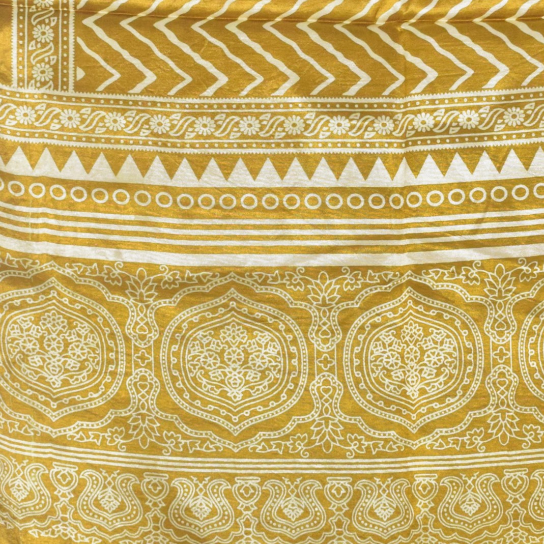 Laheryu Print Mashru Silk Two Colour Print Screen Print Hand Printed Stole - 2.1 Mtr Length - SKU : RD25703F