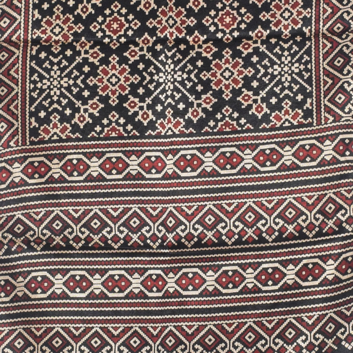 Ajrakh Mashru Silk Natural Dye Two Colour Kam Screen Hand Printed Stole - 2.1 Mtr Length - SKU : JH27701J