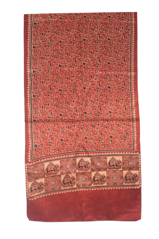 Ajrakh Mashru Silk Natural Dye Two Colour Kam Screen Hand Printed Stole - 2.1 Mtr Length - SKU : JH27701E
