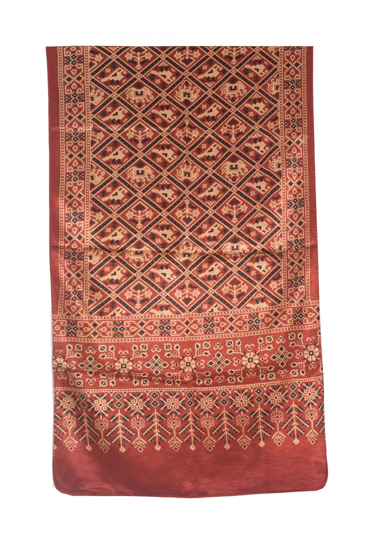 Ajrakh Mashru Silk Natural Dye Two Colour Kam Screen Hand Printed Stole - 2.1 Mtr Length - SKU : JH27701G