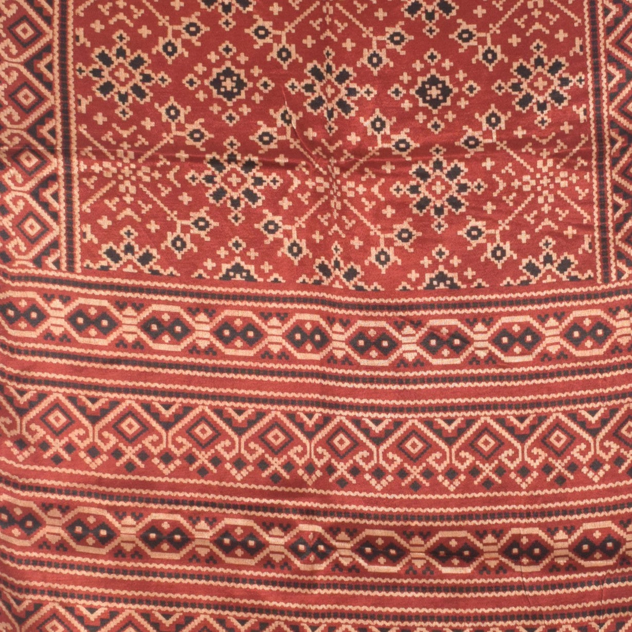 Ajrakh Mashru Silk Natural Dye Two Colour Kam Screen Hand Printed Stole - 2.1 Mtr Length - SKU : JH28701A