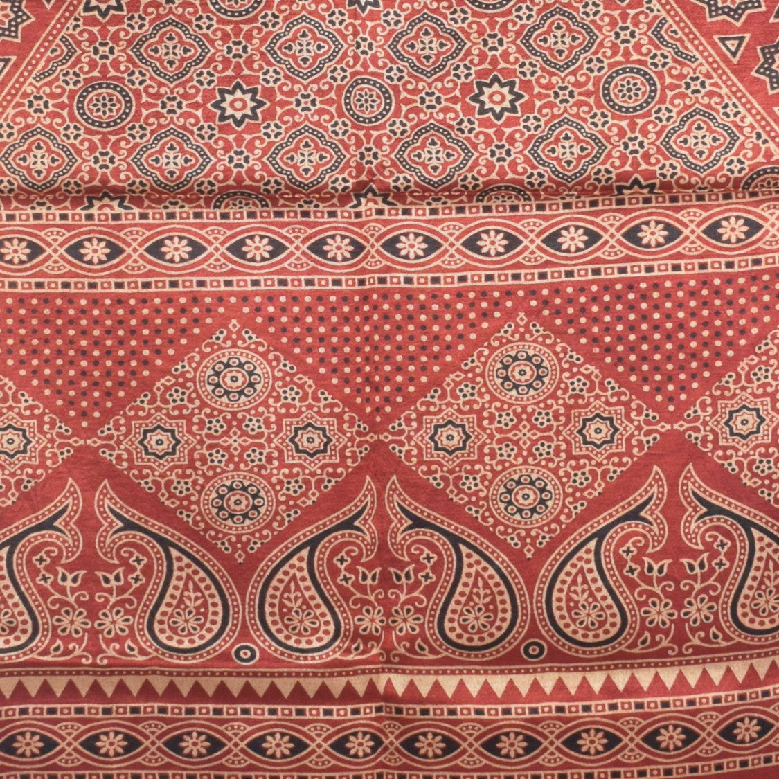 Ajrakh Mashru Silk Natural Dye Two Colour Kam Screen Hand Printed Stole - 2.1 Mtr Length - SKU : JH28701M