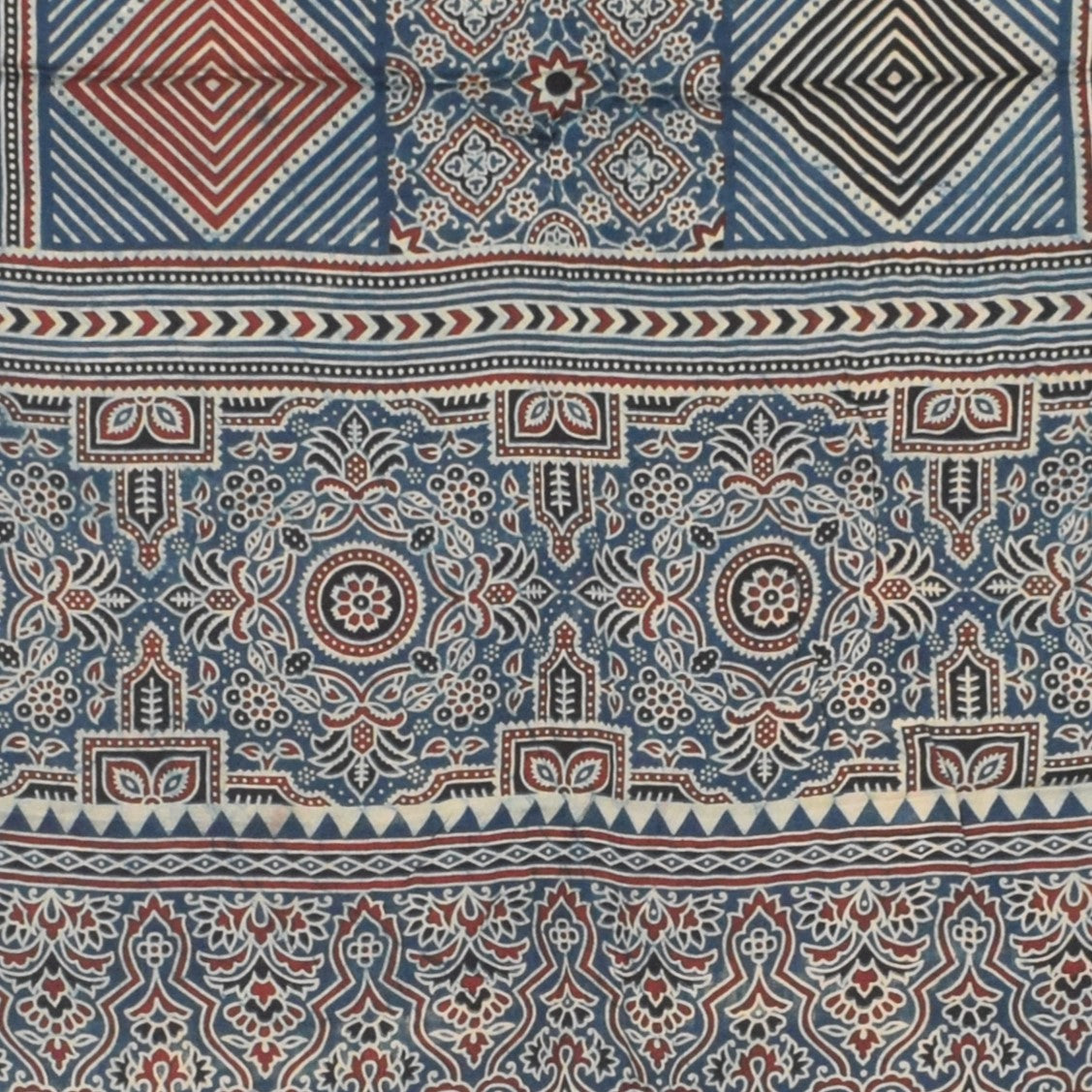Ajrakh Modal Silk Natural Dye Three Colour Print | 3 Kam | Screen Print Hand Printed Stole - 2.1 Mtr Length - SKU : JH12A01G