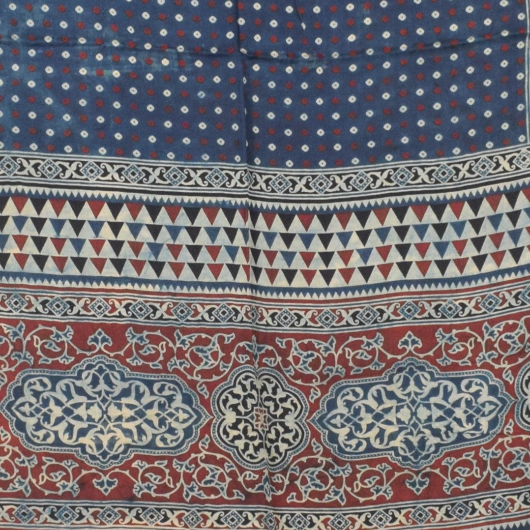 Ajrakh Modal Silk Natural Dye Three Colour Print | 3 Kam | Screen Print Hand Printed Stole - 2.1 Mtr Length - SKU : JH12A01B