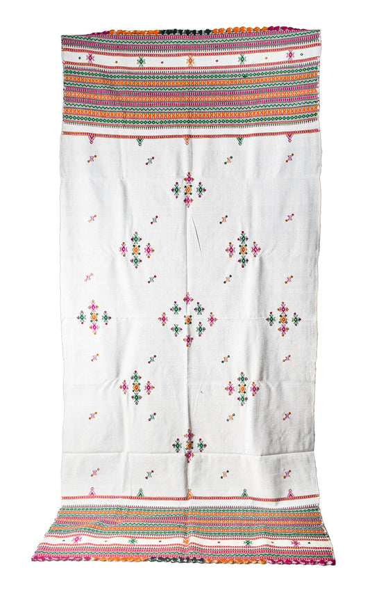 Simple Mirror Work Wool Hand Embroidered Shawl with Tassels - 2.1 Mtr Length - SKU : BM27A01A