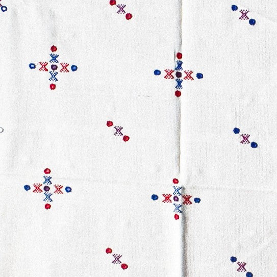 Simple Mirror Work Wool Hand Embroidered Shawl with Tassels - 2.1 Mtr Length - SKU : BM27A01B