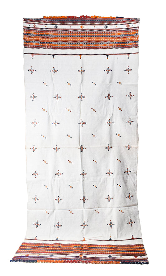 Simple Mirror Work Wool Hand Embroidered Shawl with Tassels - 2.1 Mtr Length - SKU : BM27A01D