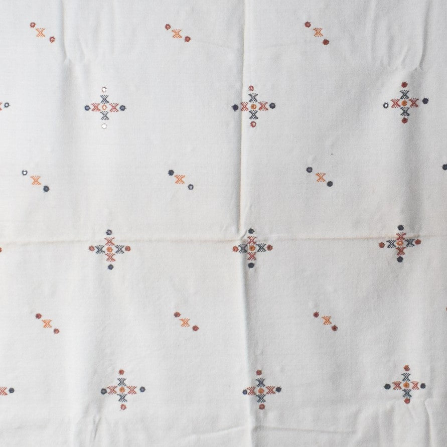 Simple Mirror Work Wool Hand Embroidered Shawl with Tassels - 2.1 Mtr Length - SKU : BM27A01D