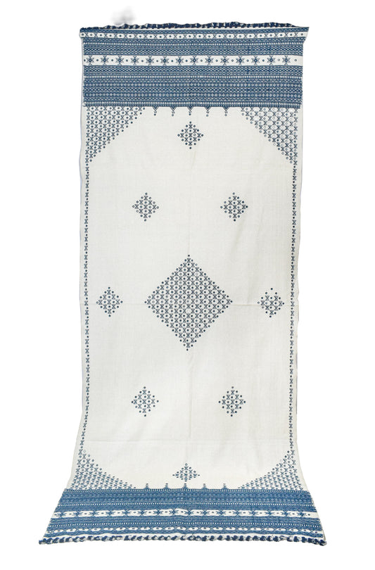 Mirror Work Wool Hand Embroidered Shawl with Tassels - 2.1 Mtr Length - SKU : BM20B02C