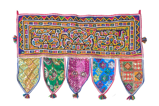 Rabari Work Cotton Hand Embroidered Mirror Work Toran - 74 cms Length - SKU : SD27701A