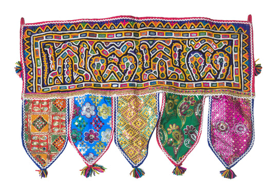 Rabari Work Cotton Hand Embroidered Mirror Work Toran - 74 cms Length - SKU : SD27701B
