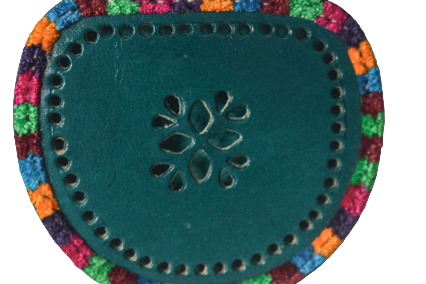 Leather Craft Punch Work Pure Leather Drop Shape Pure Leather Art Vanity Mirror - 14 cms Length - SKU : 0001-SGMC