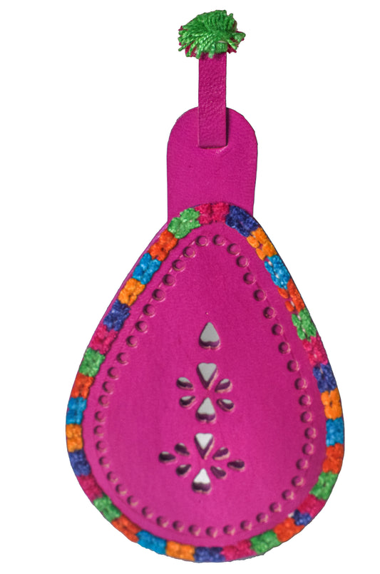 Leather Craft Punch Work Pure Leather Drop Shape Pure Leather Art Vanity Mirror - 17 cms Length - SKU : 0002-PKMC