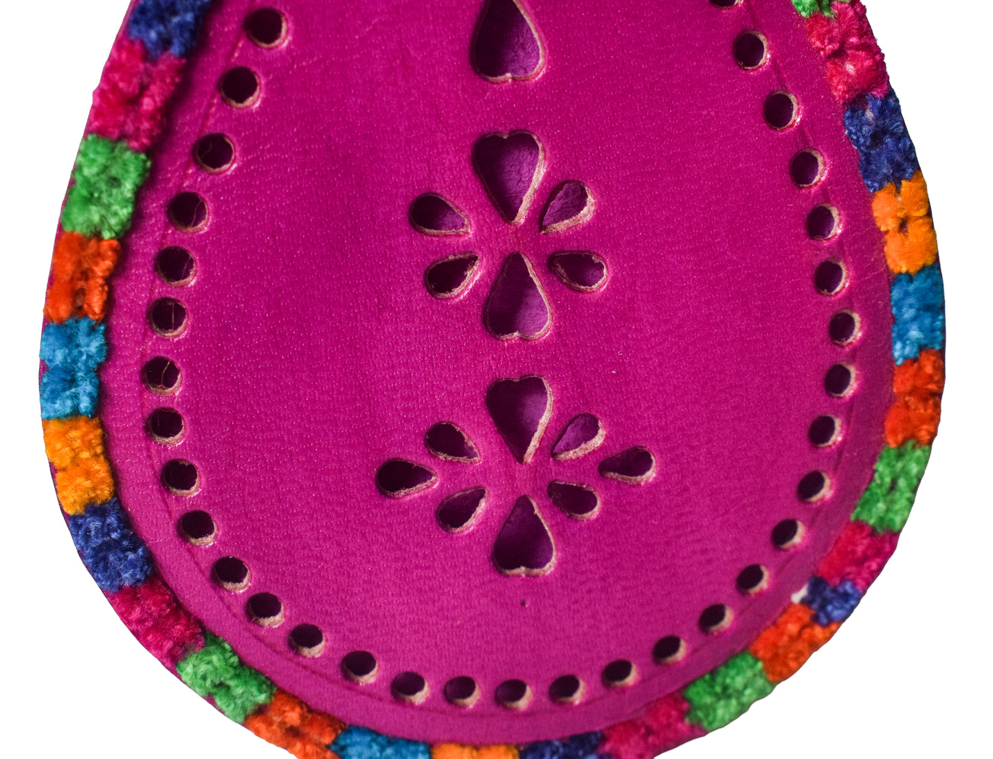 Leather Craft Punch Work Pure Leather Drop Shape Pure Leather Art Vanity Mirror - 17 cms Length - SKU : 0002-PKMC