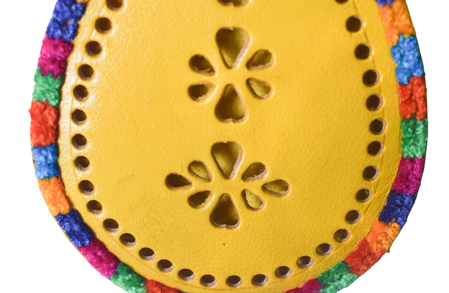 Leather Craft Punch Work Pure Leather Drop Shape Pure Leather Art Vanity Mirror - 17 cms Length - SKU : 0002-YEMC