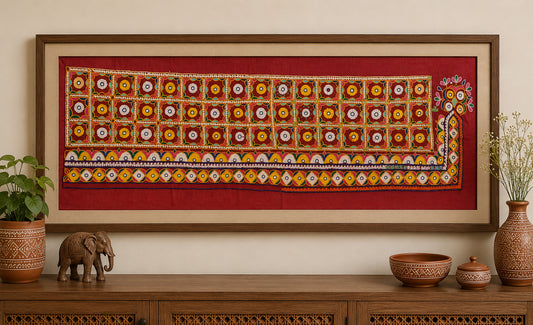 Golwadi Work Cotton Fine Mirror and Threadwork Embroidery Wall Decoration - SKU: RD19305A