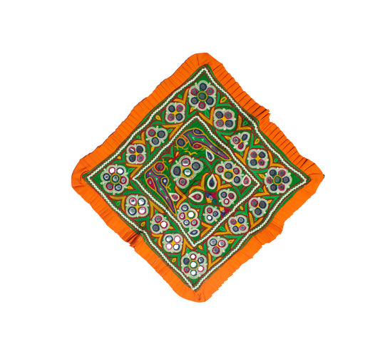 Ahir Work Cotton Fine Mirror and Threadwork Embroidery Wall Decoration - SKU: MD19404A