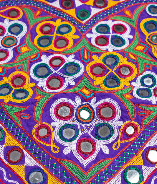 Ahir Work Cotton Fine Mirror and Threadwork Embroidery Wall Decoration - SKU: MD17405A