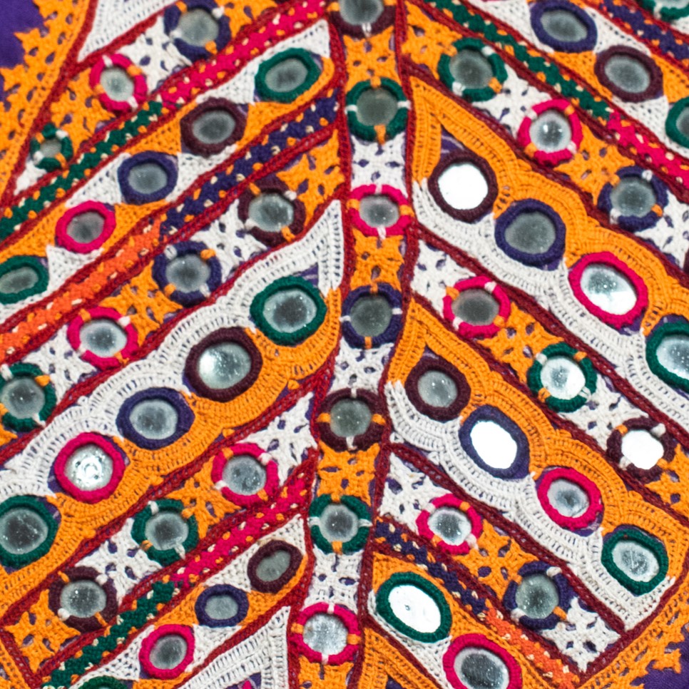 Ahir Work Cotton Fine Mirror and Threadwork Embroidery Wall Decoration - SKU: MD17408A