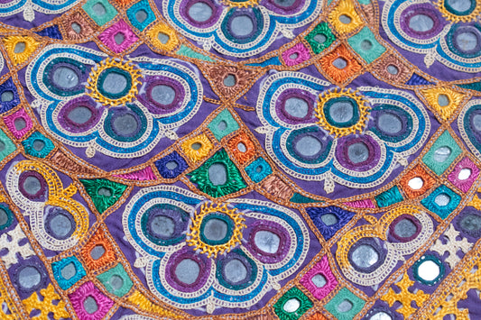 Ahir Work Cotton Fine Mirror and Threadwork Embroidery Wall Decoration - SKU: MD17412A