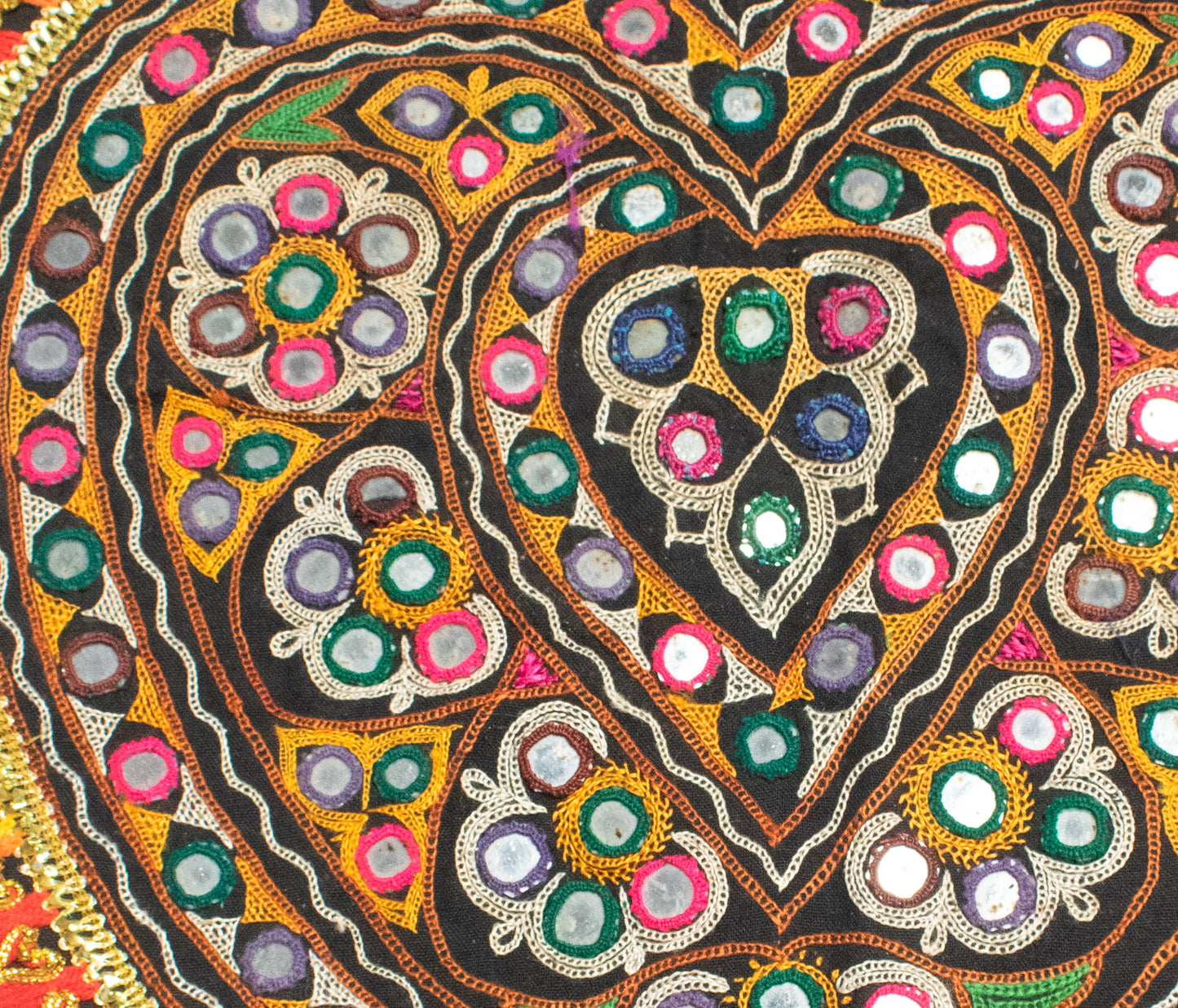 Ahir Work Cotton Fine Mirror and Threadwork Embroidery Wall Decoration - SKU: MD21406A