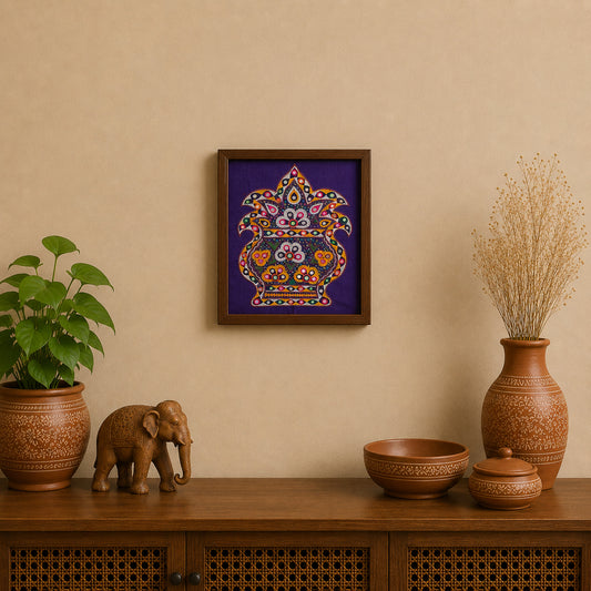Ahir Work Cotton Fine Mirror and Threadwork Embroidery Wall Decoration - SKU: MD21408A