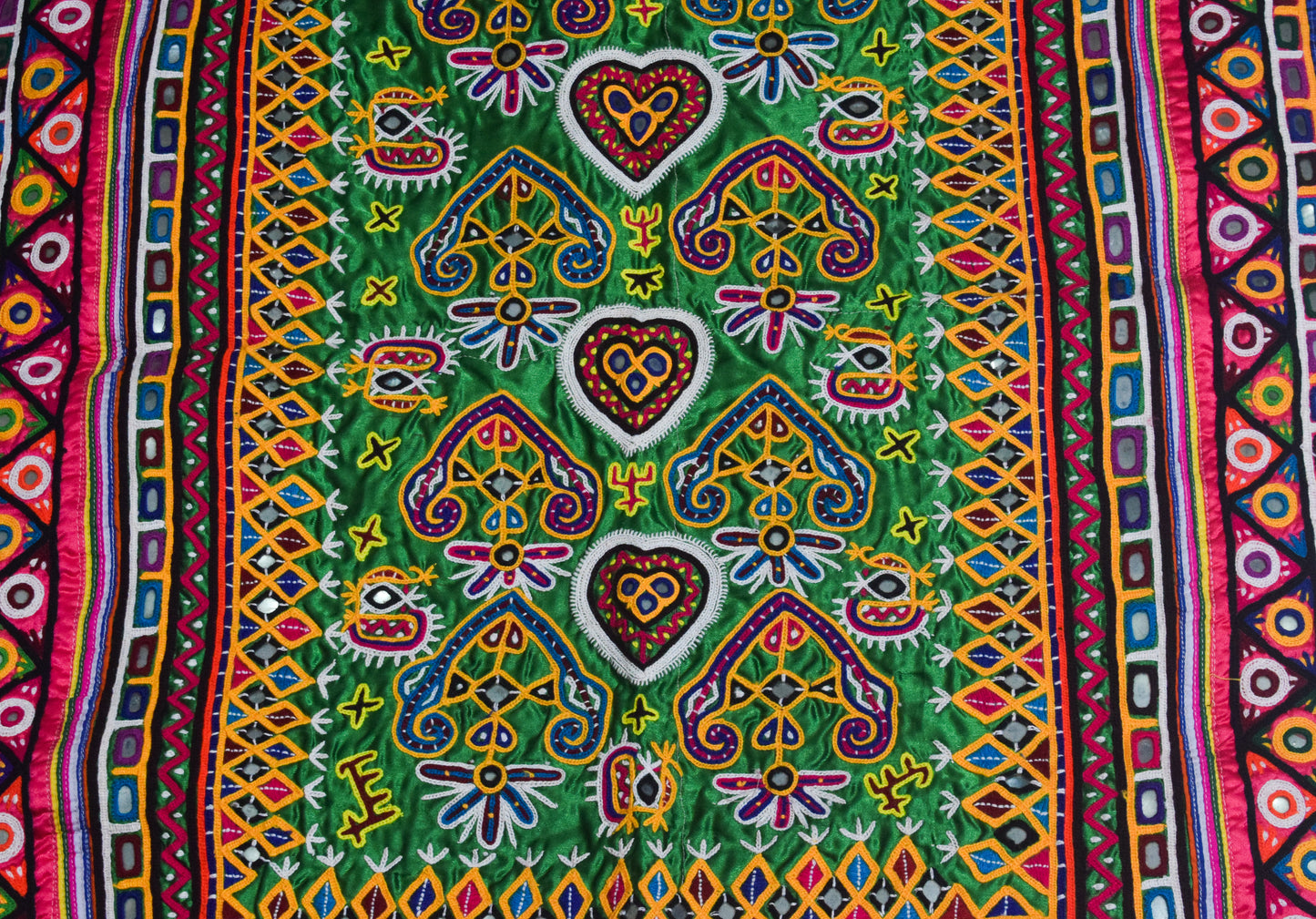 Mochi Work Cotton Hand Embroidered Fine Mirrorwork Wall Decoration - 90 cms Length - SKU : AD26401A