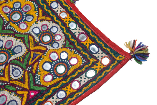 Ahir Work Cotton Hand Embroidered Mirror Work Wall Decoration - 52 cms Length - SKU : VS25501A