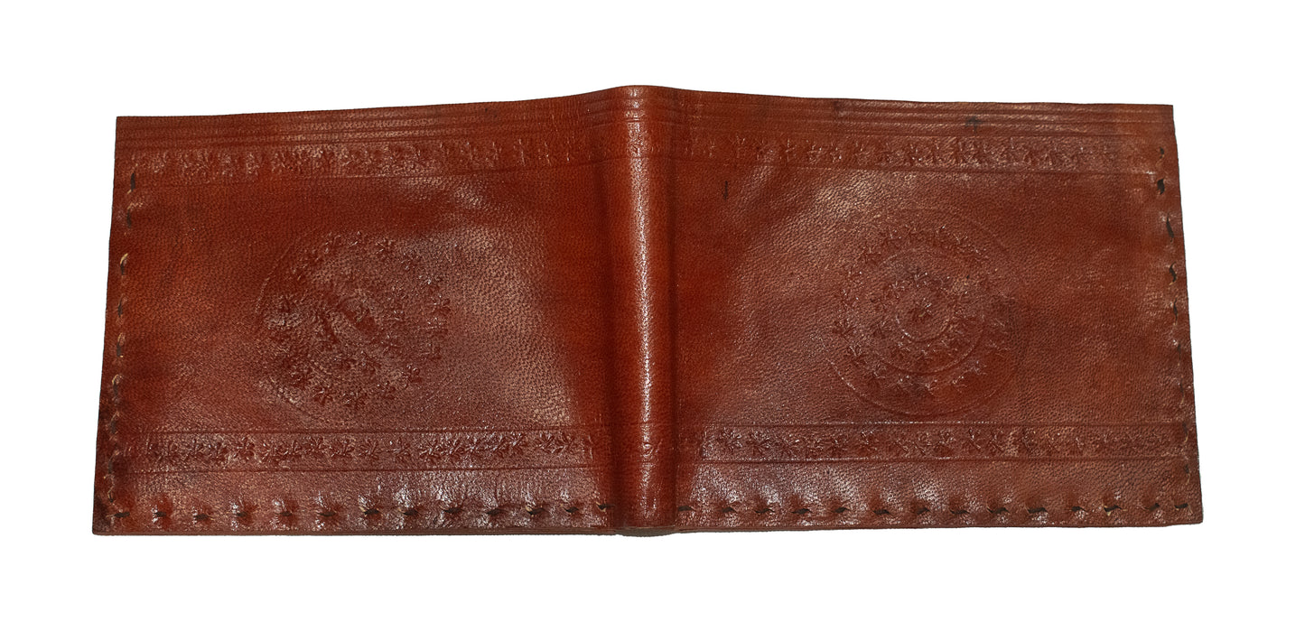 Leather Craft Punch Work Pure Leather Leathercraft Hand Made Wallet - Gents - 9 cms Length - SKU : AB15808A