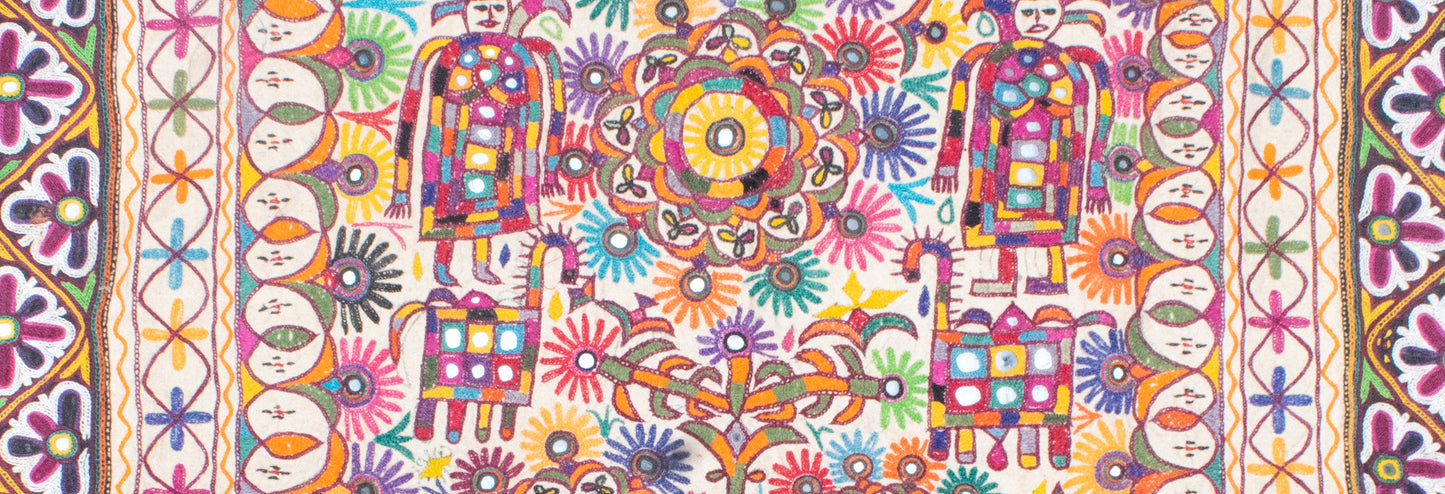 Aahir Work - Hand Embroidery - Large Antique - Wall Decoration - ( Size : 150 Cms X ( 1.5 Mtrs) X 90 Cms