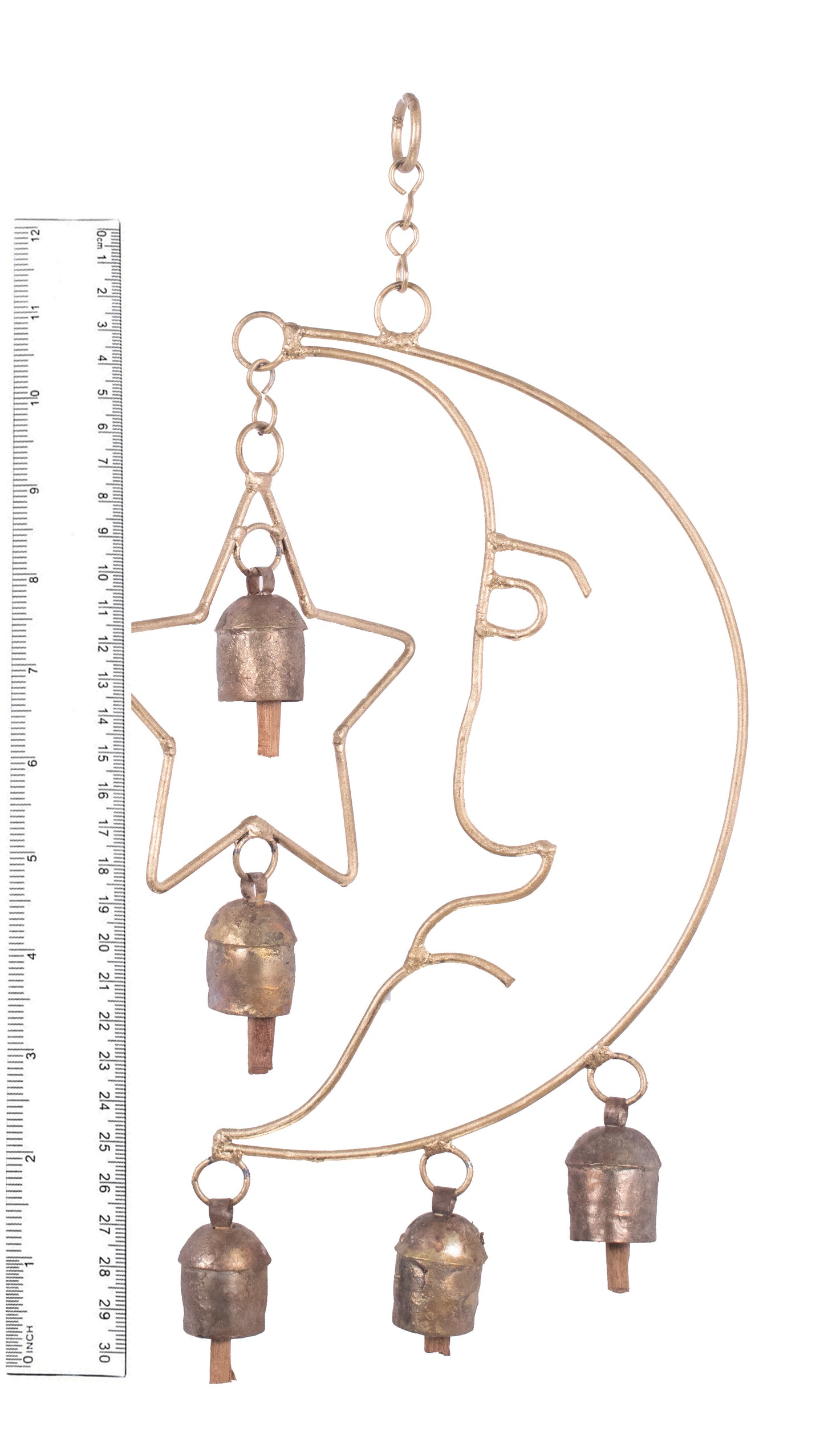 Handmade Rustic Vintage Cow Bell Home Decor Chime - Size 38 X 23 X 3 Cms Moon And Star 5 Bells