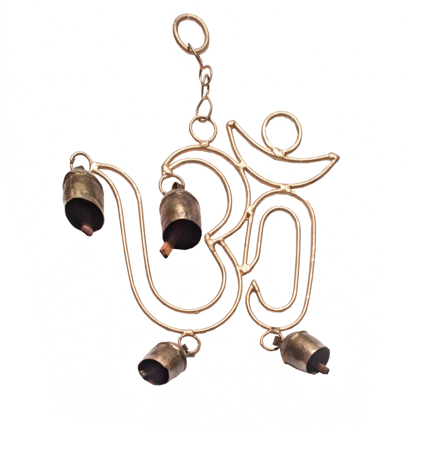 Hand Made Metal Bells Wrought Iron Copper-Zinc Coated Home Décor Chimes Cow Bell - Om - 4 Bell - SKU: 0018