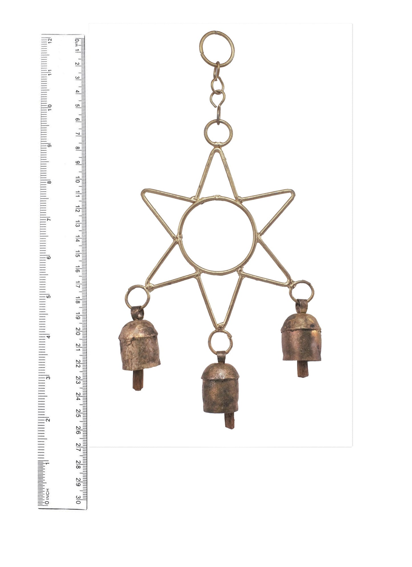 Handmade Rustic Vintage Cow Bell Home Decor Chime - Size 26 X 14 X 3 Cms Star 3 Bells