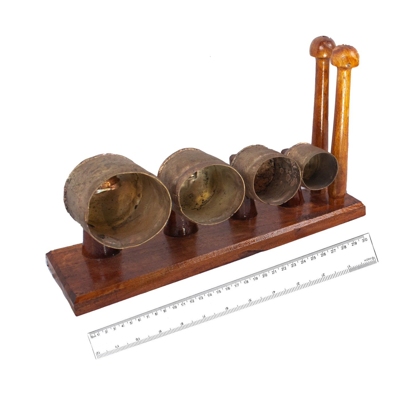 Hand Made Metal Bells Wrought Iron Copper-Zinc Coated Home Décor Chimes Cow Bell - Sa Re Ga Ma Bell Instrument - 4 Bells - SKU: 0029