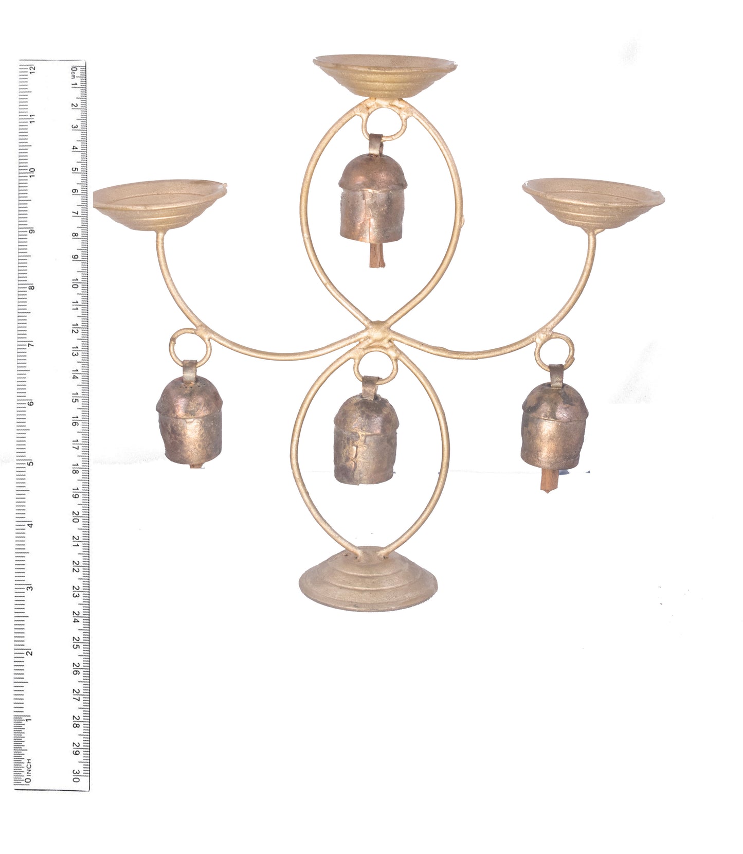 Hand Made Metal Bells Wrought Iron Copper-Zinc Coated Home Décor Chimes Cow Bell - Diva Stand - 4 Bell - SKU: 0034