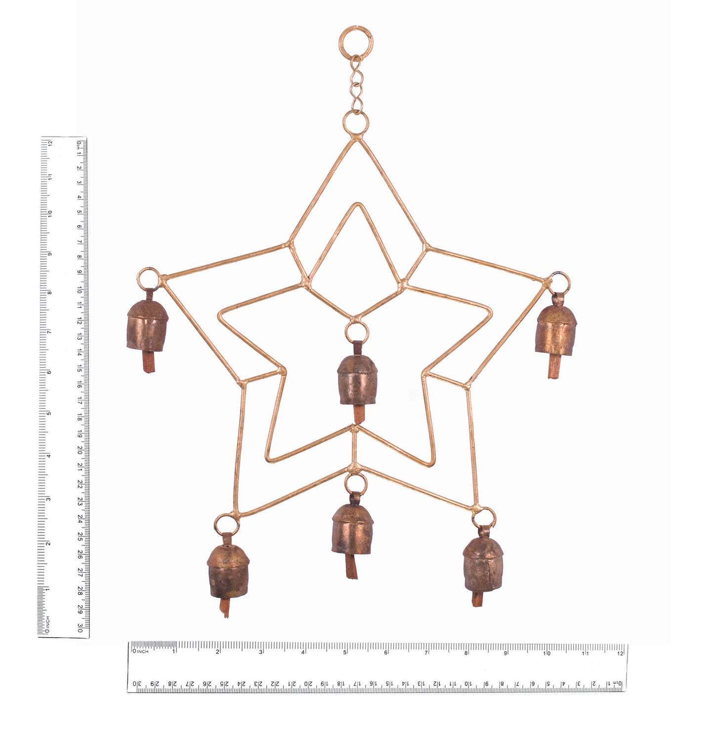 Hand Made Metal Bells Wrought Iron Copper-Zinc Coated Home Décor Chimes Cow Bell - Double Star - 6 Bells - SKU: 0036