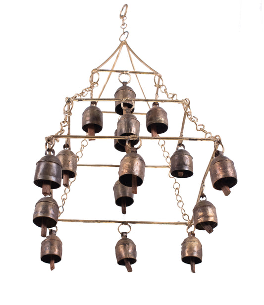 Hand Made Metal Bells Wrought Iron Copper-Zinc Coated Home Décor Chimes Cow Bell - Squares Zummer - 16 Bells - SKU: 0037