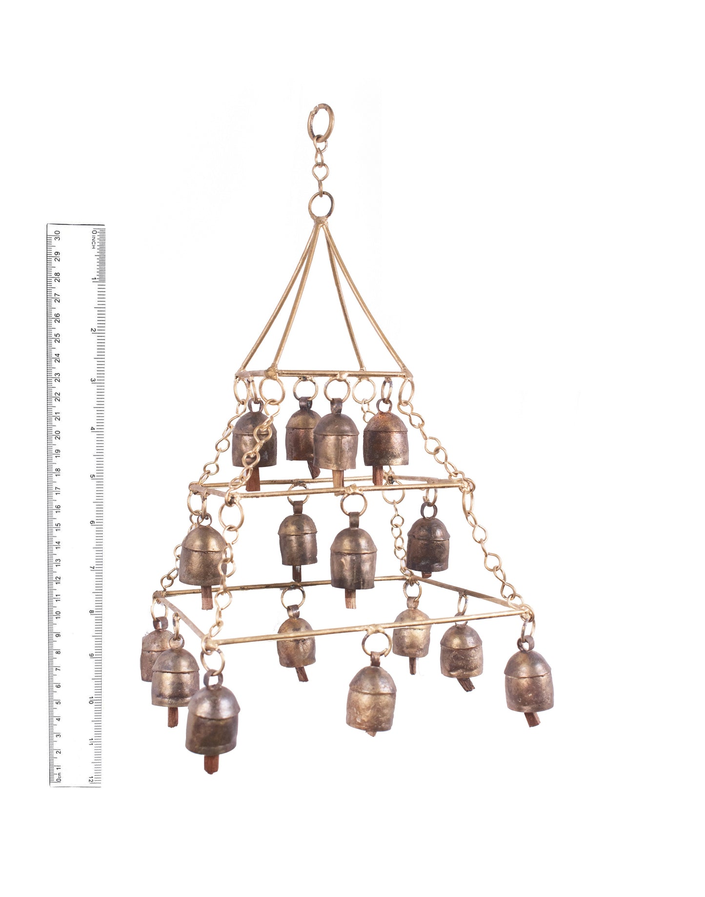 Hand Made Metal Bells Wrought Iron Copper-Zinc Coated Home Décor Chimes Cow Bell - Squares Zummer - 16 Bells - SKU: 0037