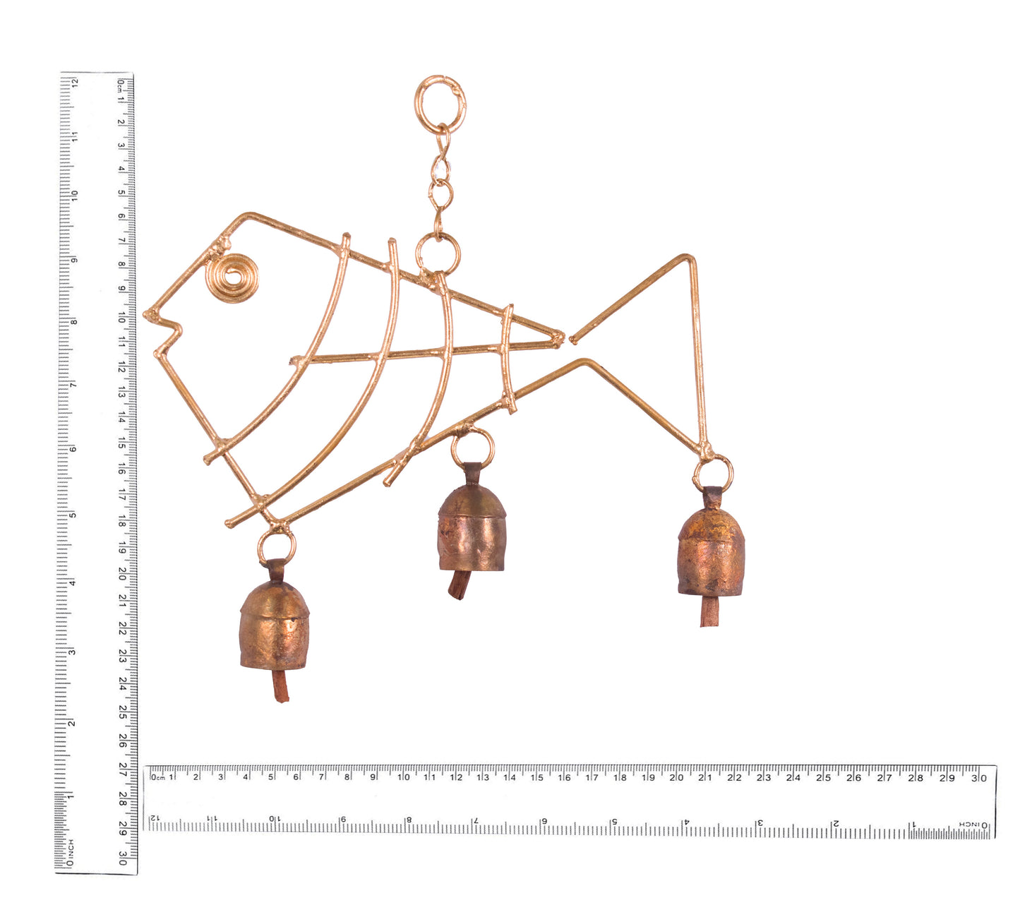 Hand Made Metal Bells Wrought Iron Copper-Zinc Coated Home Décor Chimes Cow Bell - Fish - 3 Bells - SKU: 0038