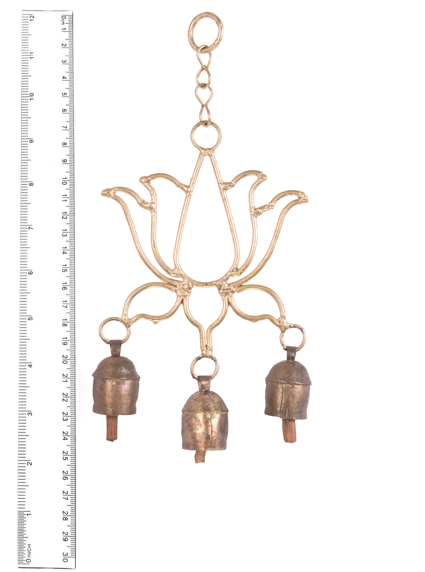 Hand Made Metal Bells Wrought Iron Copper-Zinc Coated Home Décor Chimes Cow Bell - Lotus - 3 Bells - SKU: 0042