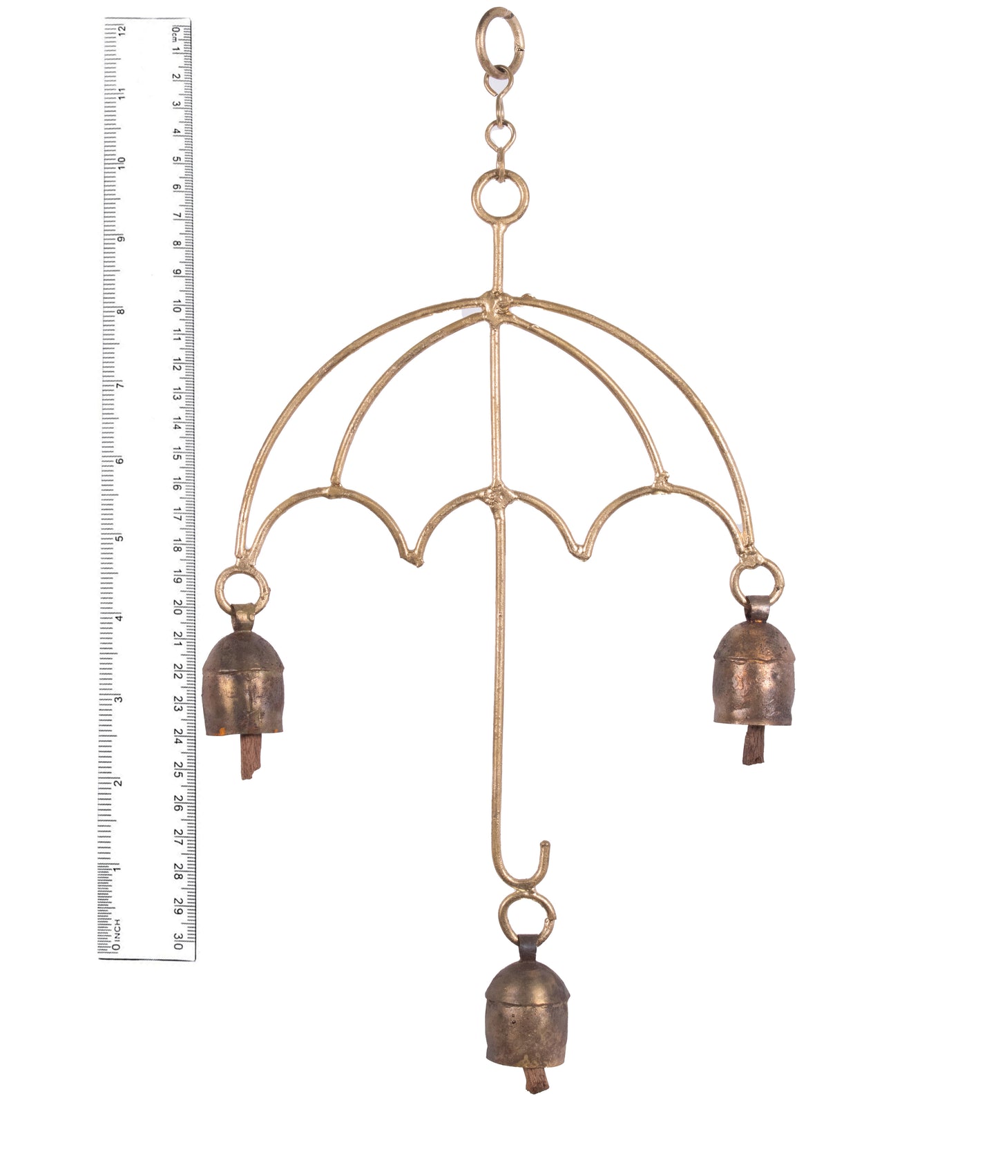 Hand Made Metal Bells Wrought Iron Copper-Zinc Coated Home Décor Chimes Cow Bell - Umbrella - 3 Bells - SKU: 0044