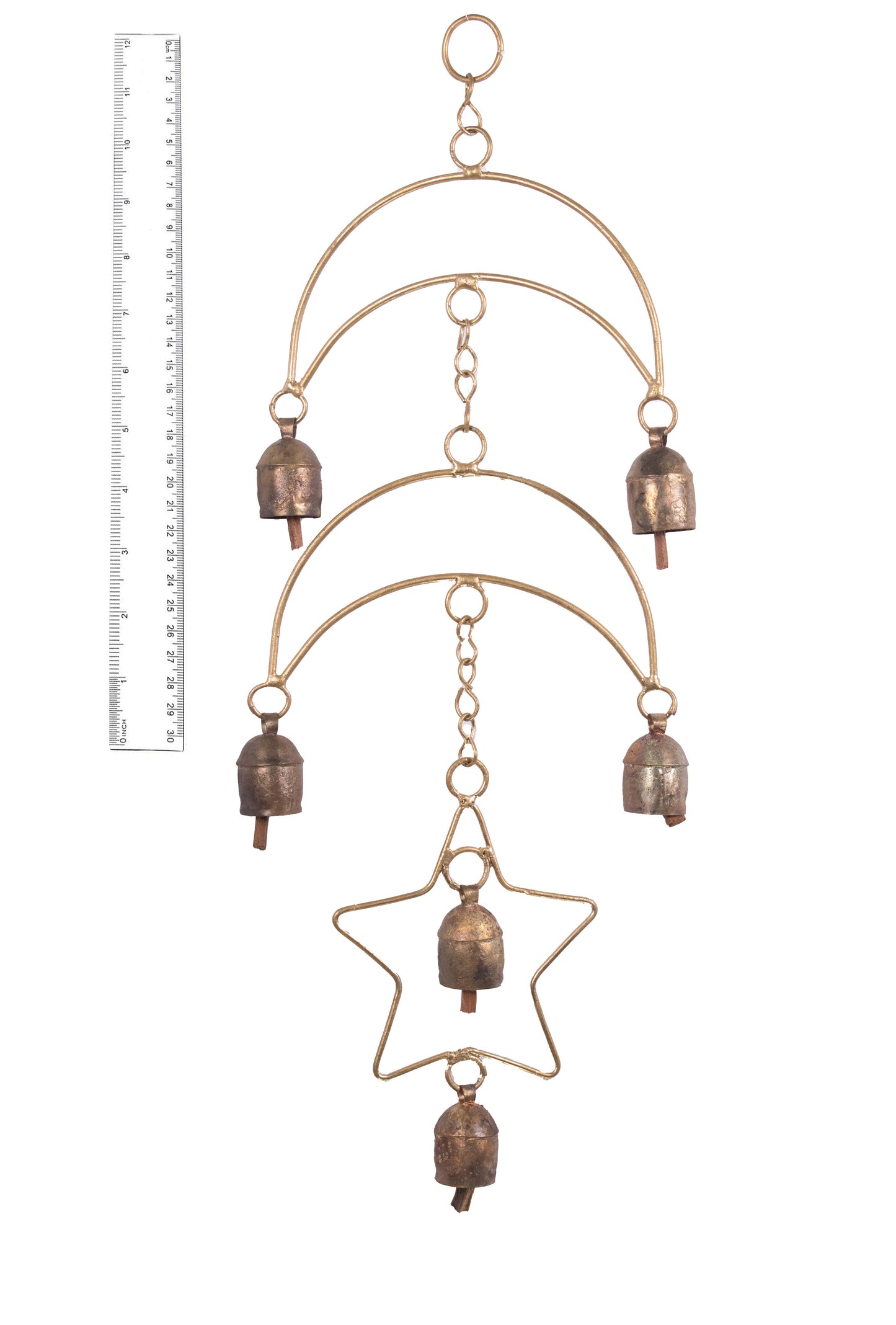 Hand Made Metal Bells Wrought Iron Copper-Zinc Coated Home Décor Chimes Cow Bell - Moon and Star - 6 Bells - SKU: 0048