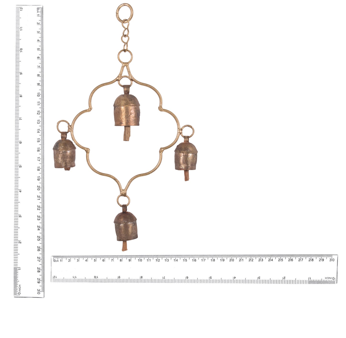 Handmade Rustic Vintage Cow Bell Home Decor Chime - Size 27 X 16 X 3 Cms Free Hand 4 Bells