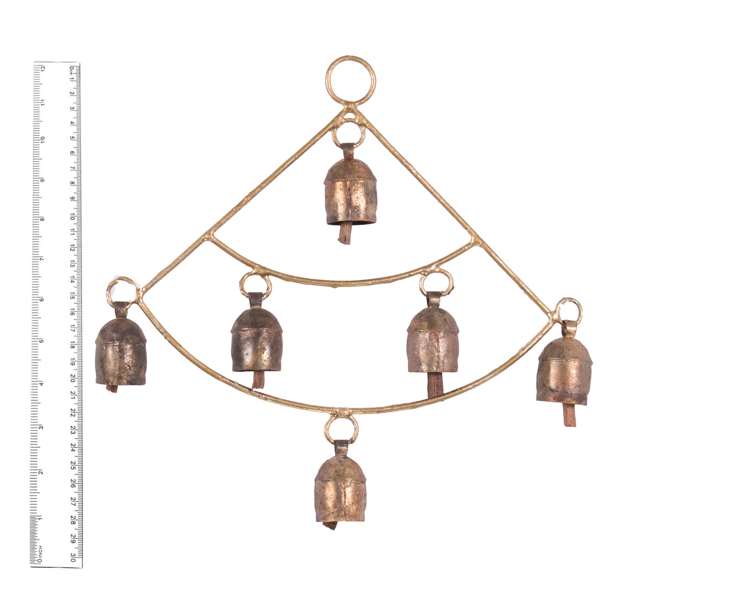 Hand Made Metal Bells Wrought Iron Copper-Zinc Coated Home Décor Chimes Cow Bell - Fan - 6 Bells - SKU: 0053