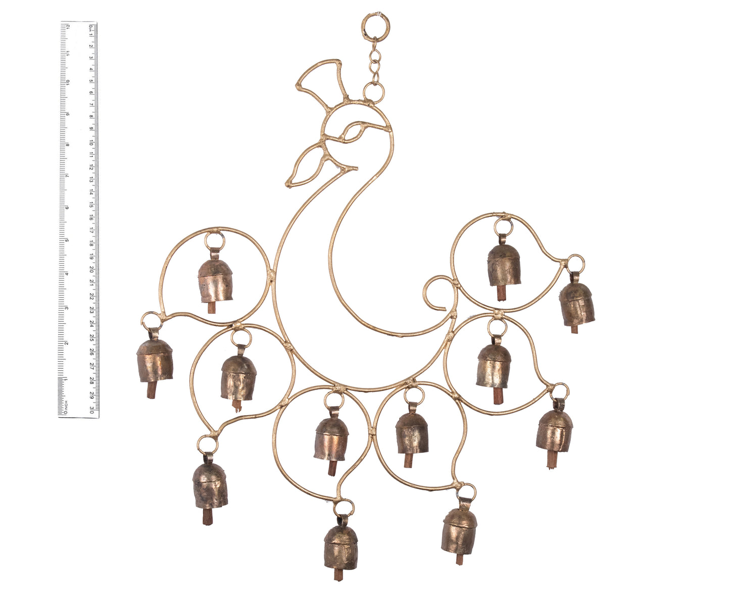 Hand Made Metal Bells Wrought Iron Copper-Zinc Coated Home Décor Chimes Cow Bell - Peacock - 12 Bells - SKU: 0056