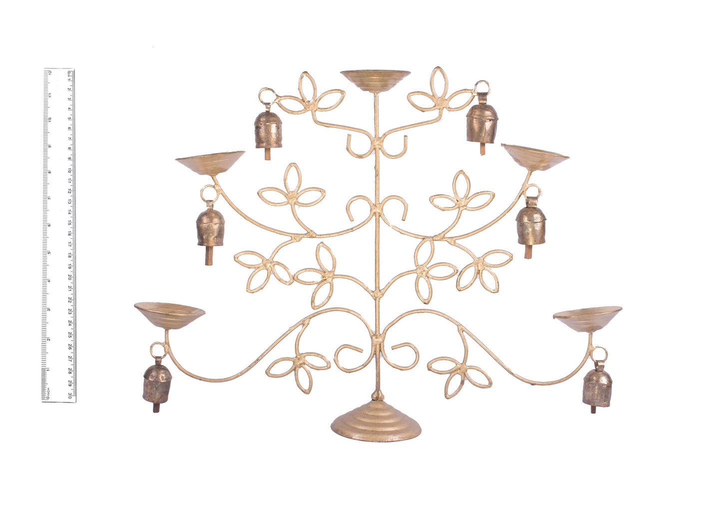 Handmade Rustic Vintage Cow Bell Home Decor Chime - Size 32 X 42 X 7 Cms Diya Tree 6 Bells 1